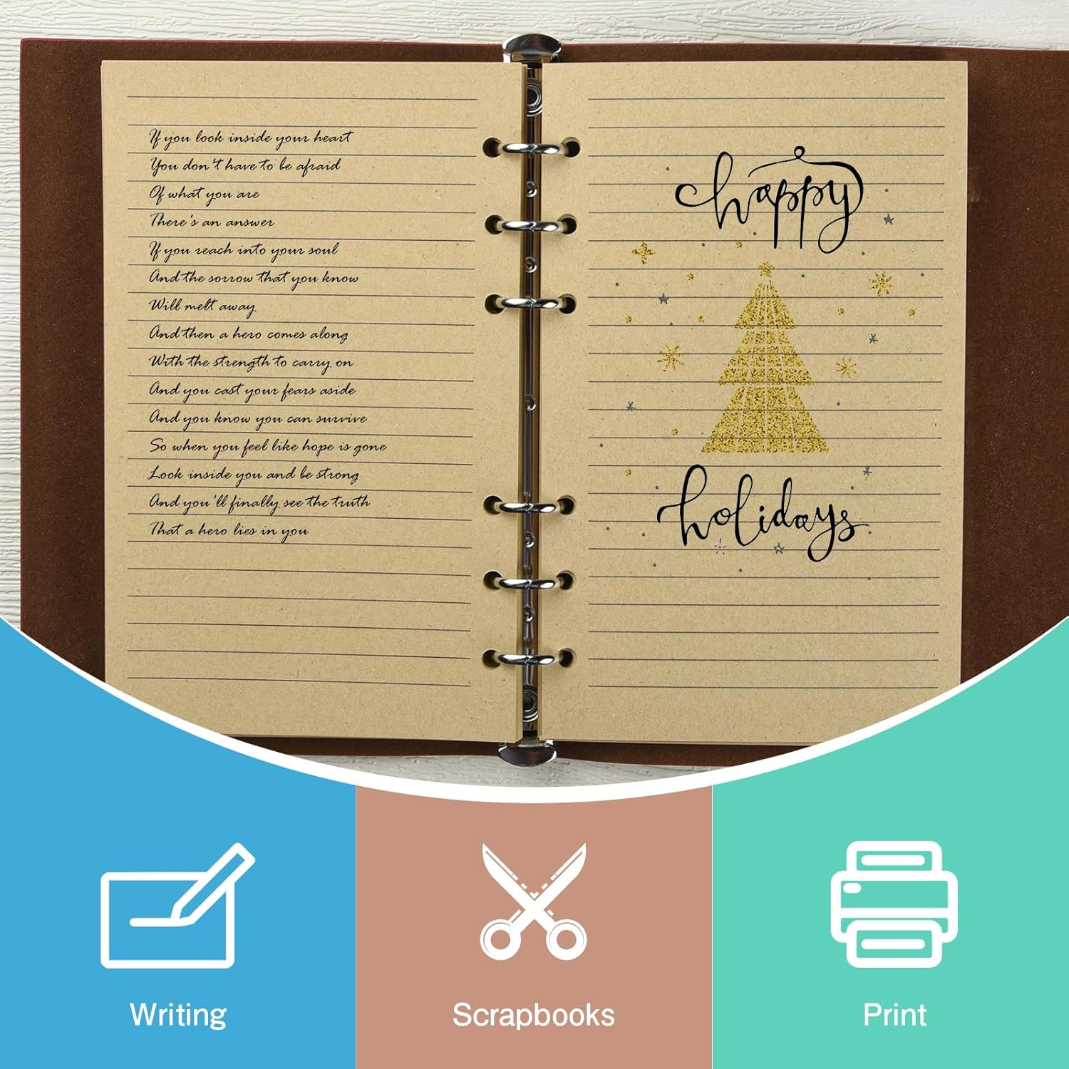 A6 Lined Refill Paper for 6-Ring Journal Notebook 100 Sheets 200 Pages