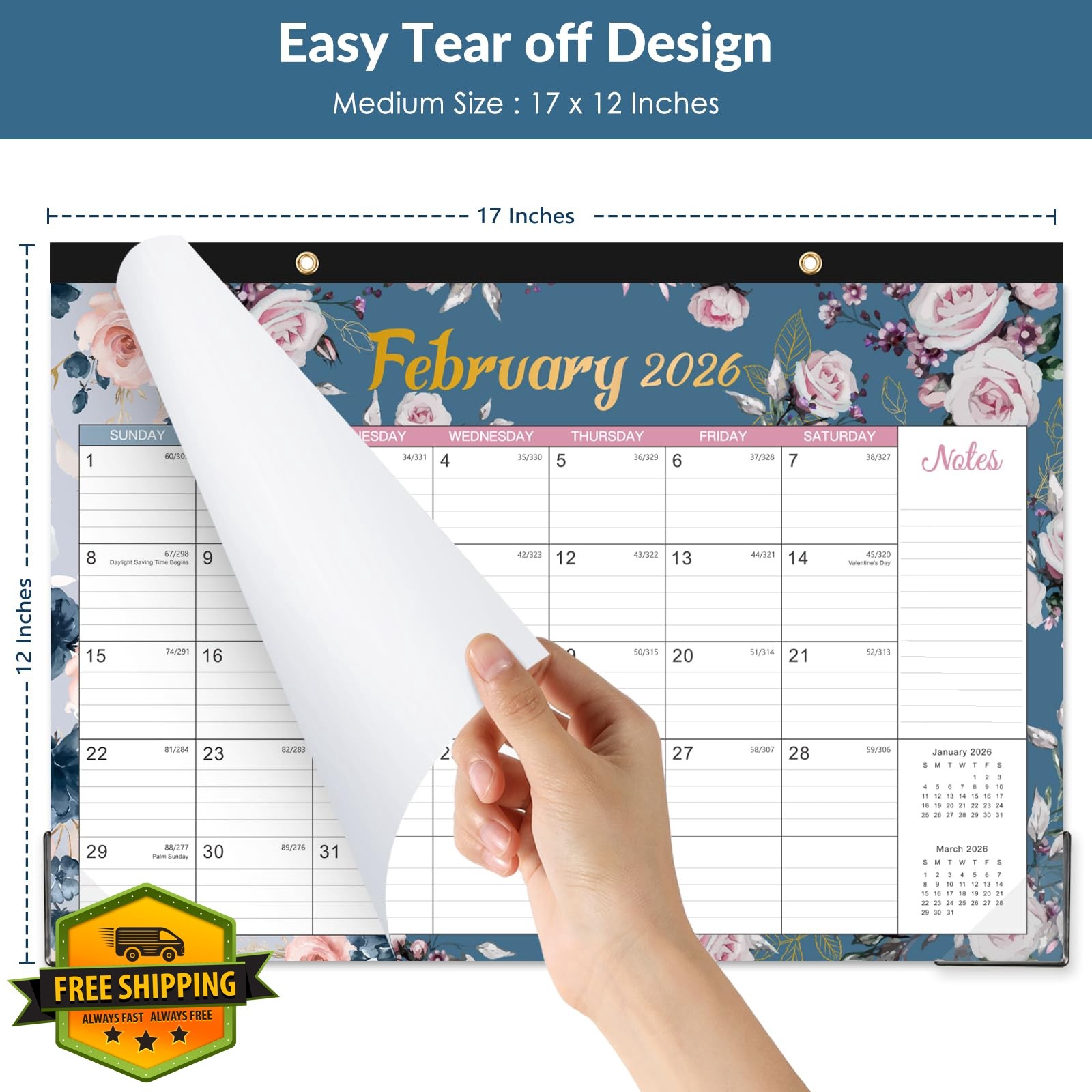 Vindora 2026 Desk Calendar 17″ x 12″ Pad