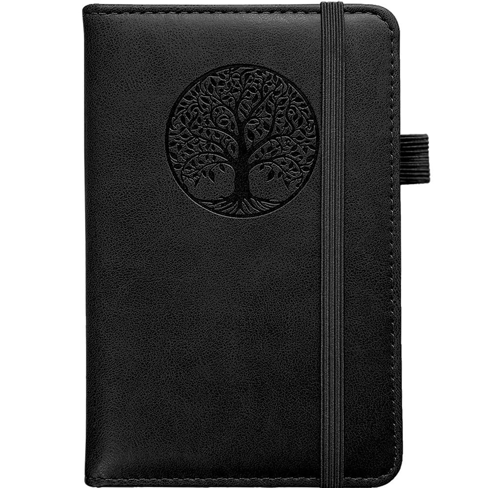 BIYUNRO Small Pocket Notebook, Leather Journal Mini (Black) A6, Black