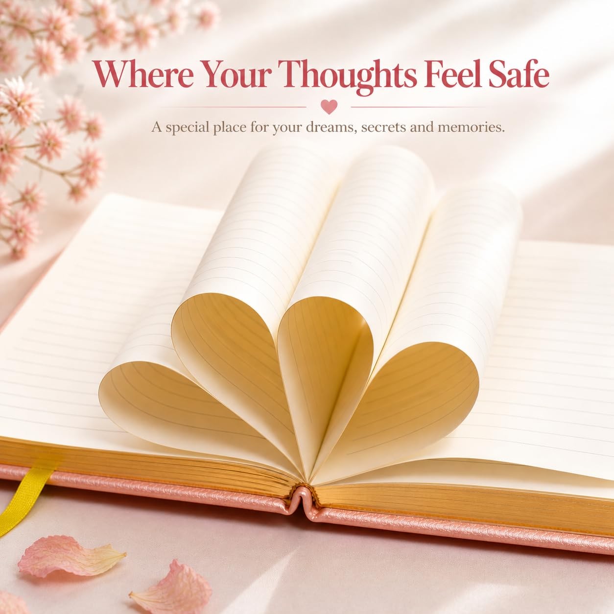 Diary with Lock & Key – 5.31×6.89 Inch, 144 Pages, Pink Heart Journal – Gift Box