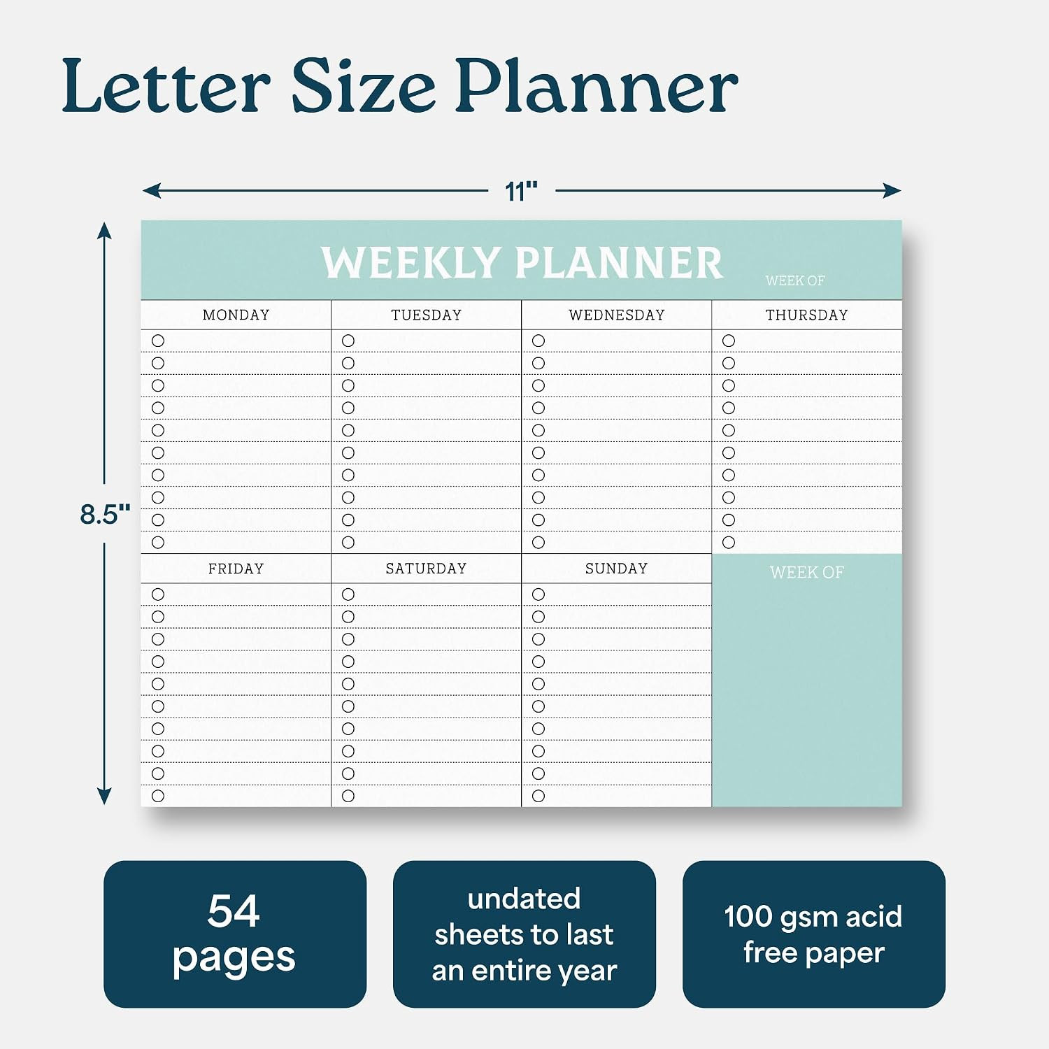 Large Weekly Planning Pad and Matching Notepad, 52 Letter Size Tear-Off Sheets