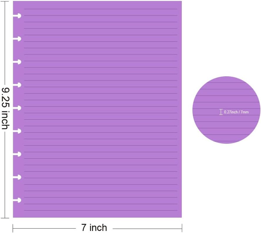 9 Discbound Lined Colorful Refills Paper, 100 Sheets (200 Pages), 9 Disc Pre-Pun