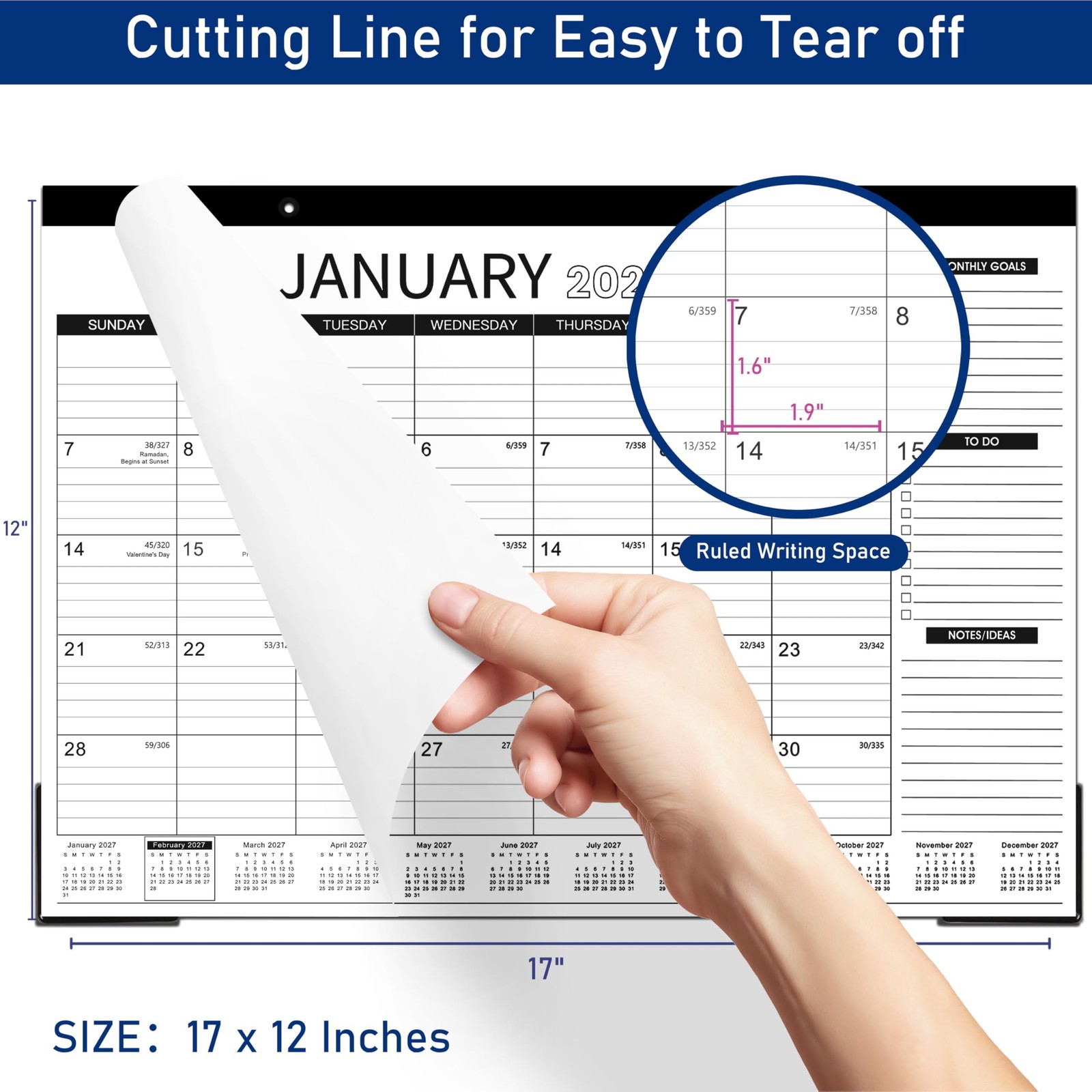 2026-2027 Desk Calendar – 2026-2027, July 2026 – black & White
