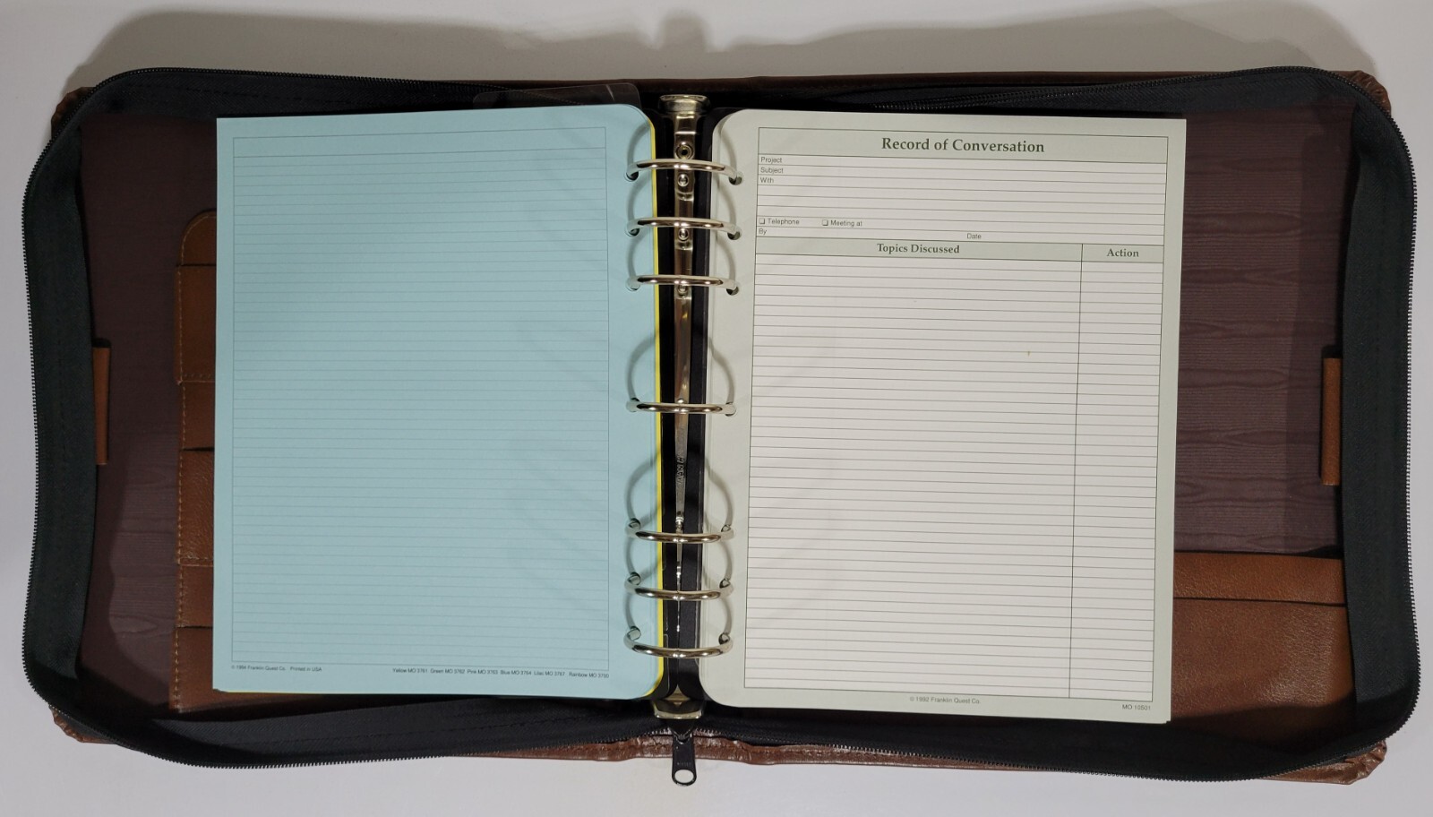 VTG Koloman Handler Brown Leather 7 Ring Binder Zip Close Franklin Quest Inserts