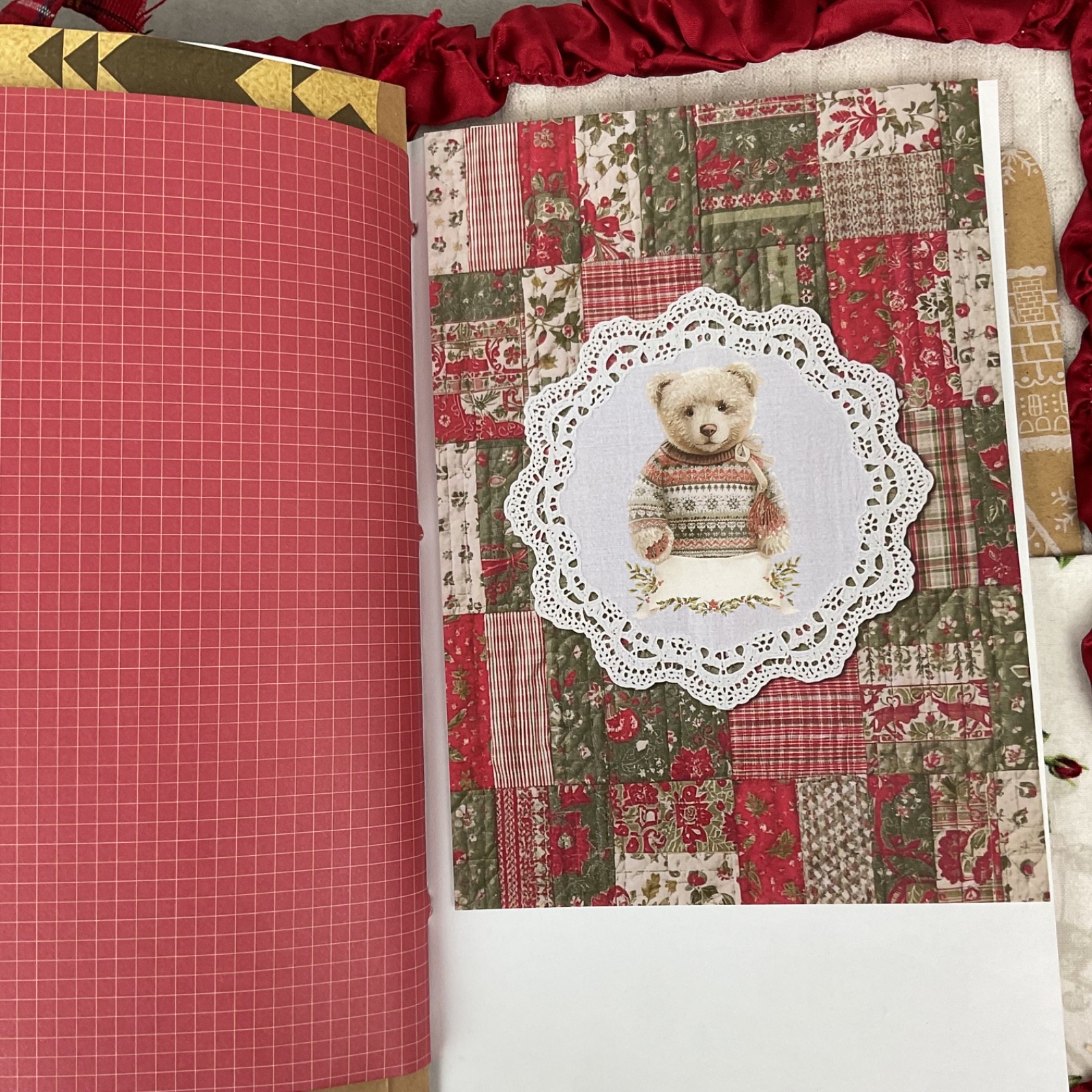 Handmade Christmas Junk Journal – 86 pages mixed media art book – quilted plaid