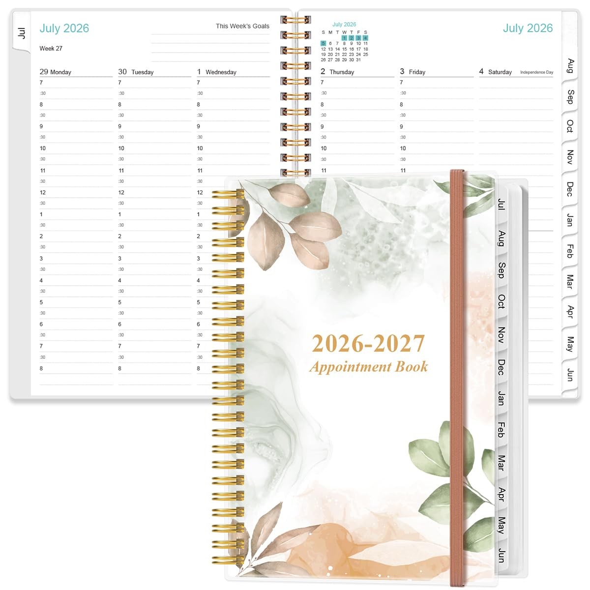 2026-2027 Appointment Book & Planner – Daily 6.4″ x 8.5″, Rose Leaf