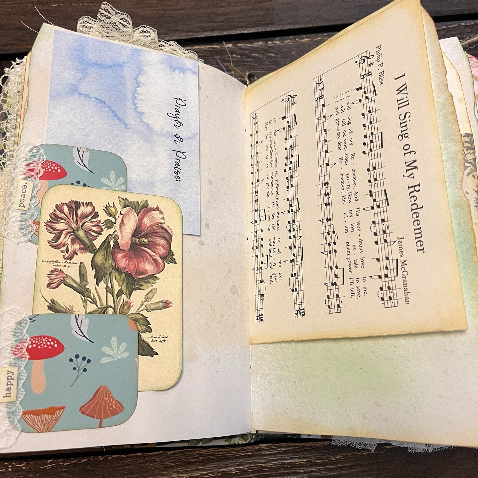 Junk Journal Nature Music Hymns Christian Faith Based Softcover Decorated 3 Sig