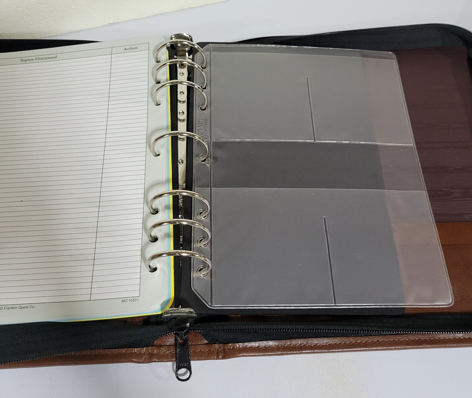 VTG Koloman Handler Brown Leather 7 Ring Binder Zip Close Franklin Quest Inserts