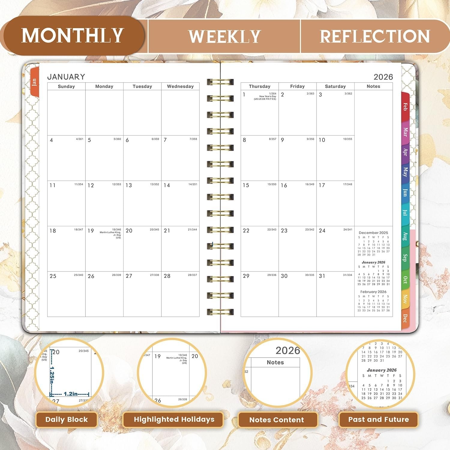 2026 Planner, Weekly and Monthly Calendar Planner, January 2026-December 2026