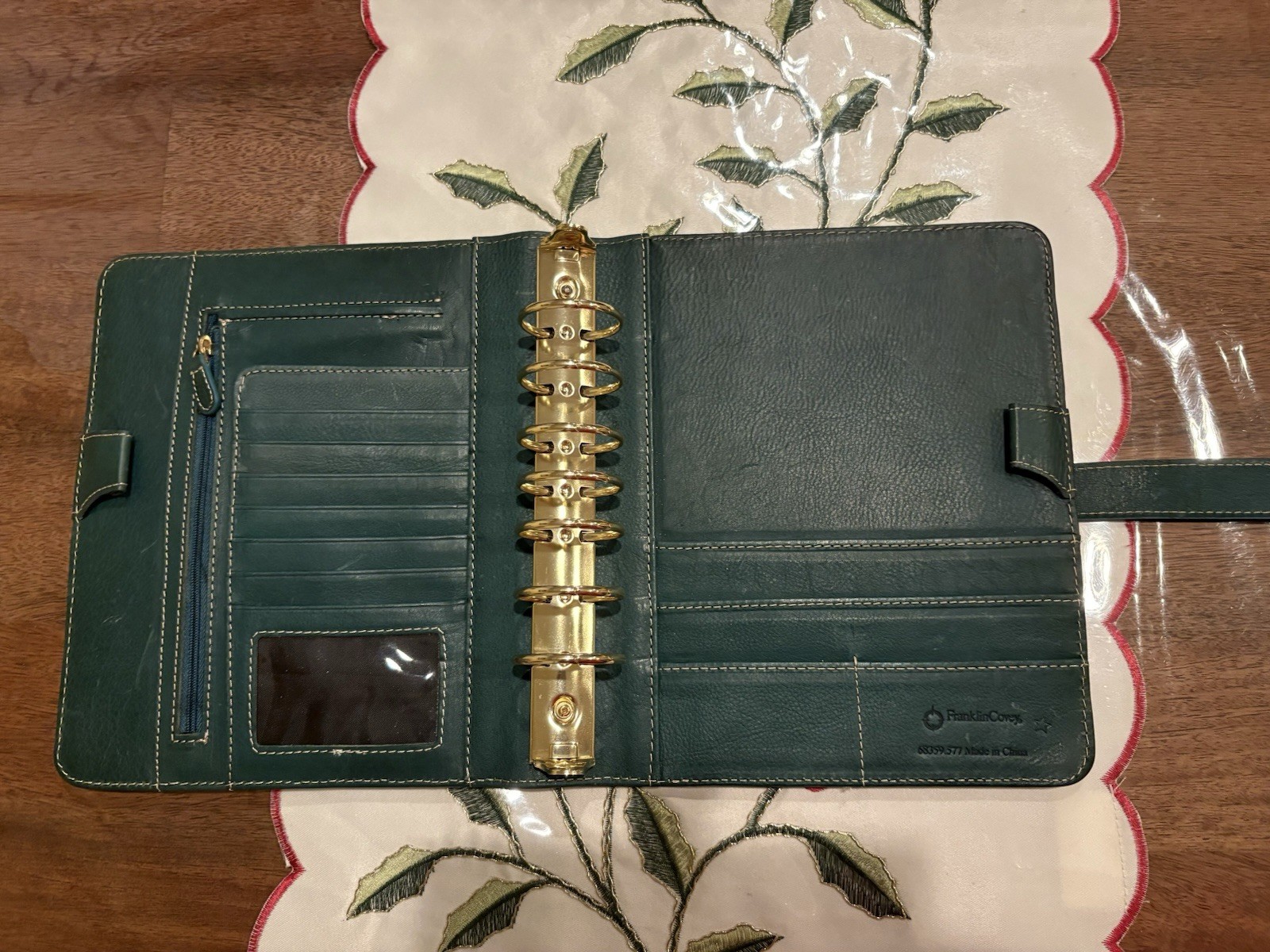 Franklin covey Vintage Aurora Full Grain Italian Leather Classic Teal/ Green