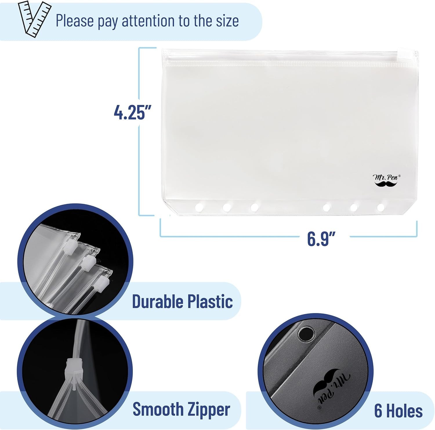 Durable A6 Clear Plastic Envelopes – 8 Zipper Pockets for Ultimate Organization