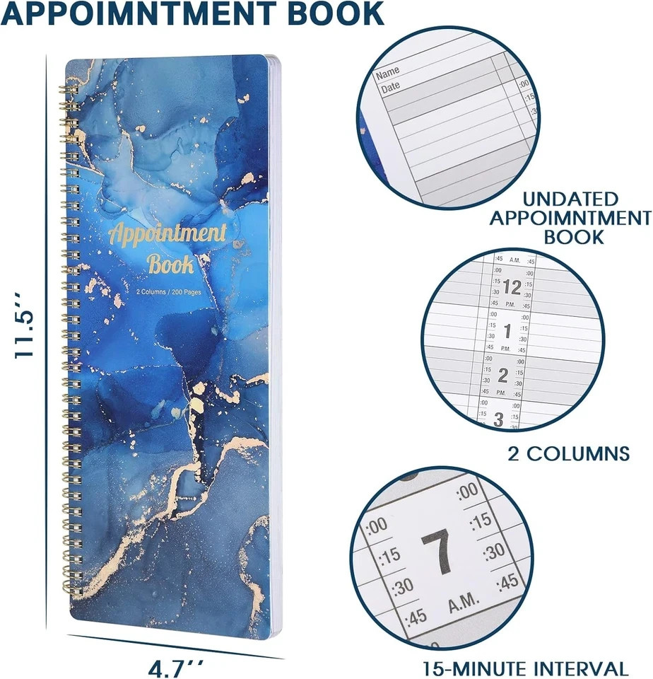 Salon Appointment Books 11.5×4.7 Inch Twin-Wire Binding for Hair Stylist