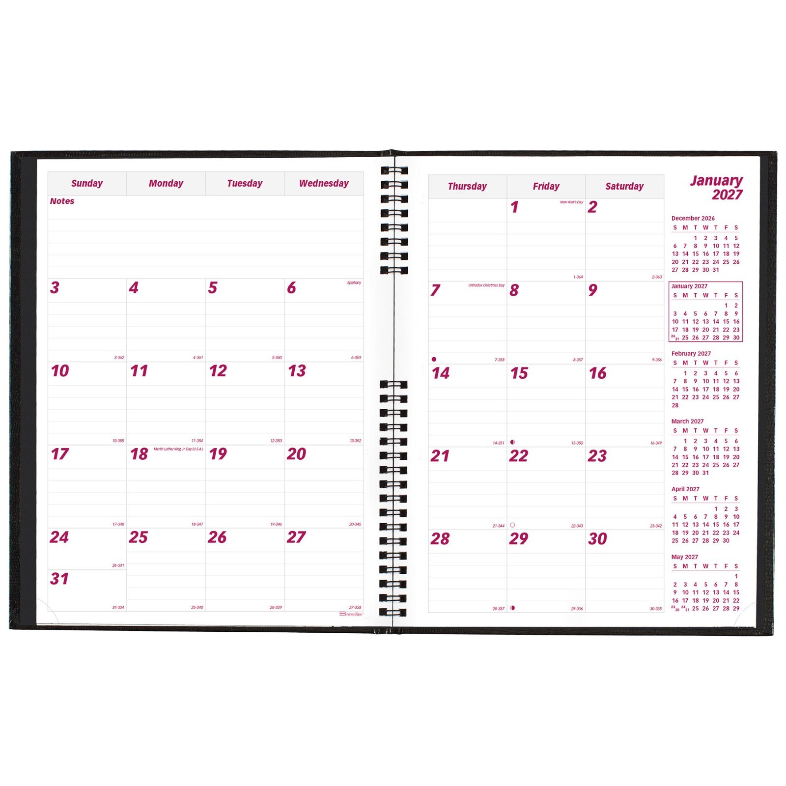 Brownline 2027 CB1262C.BLK Monthly Planner, CoilPRO, Hard Cover, 8-1/2 x 11″