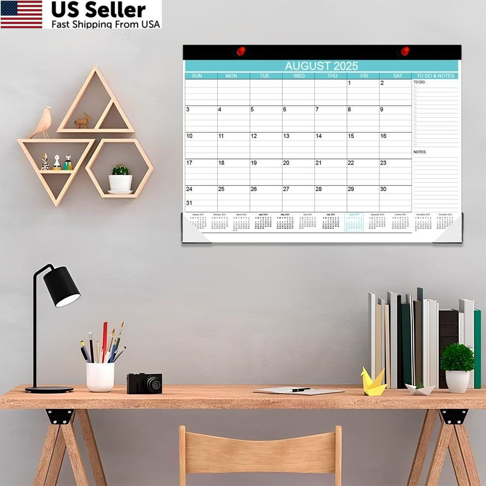 Desk Calendar 2025-2026, Runs Aug 2025 to December 2026, 17″ x 12″, Teal