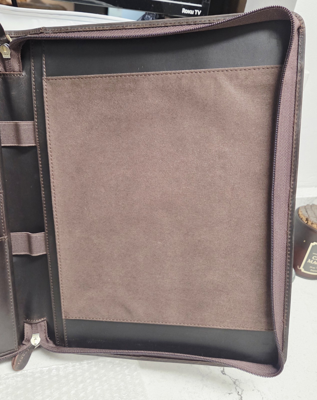 Genuine Leather Professioal Business Portfolio Padfolio Folder with Zipper
