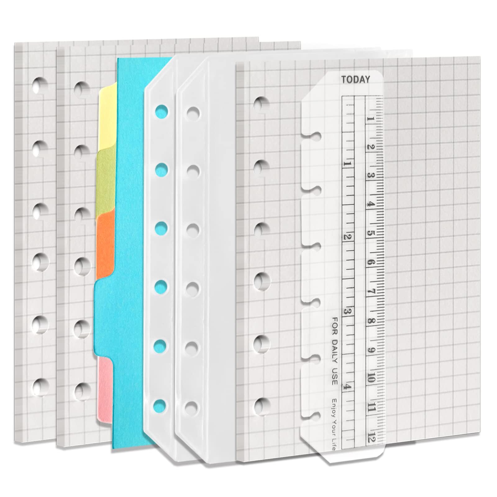 A7 6-Hole Binder Notebook Refill Set 135 Sheets Zipper Pockets Dividers