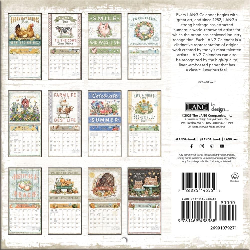 Lang, Farmhouse 2026 Mini Wall Calendar, 7” X 7”, 7″W x 0.2″H, 2026