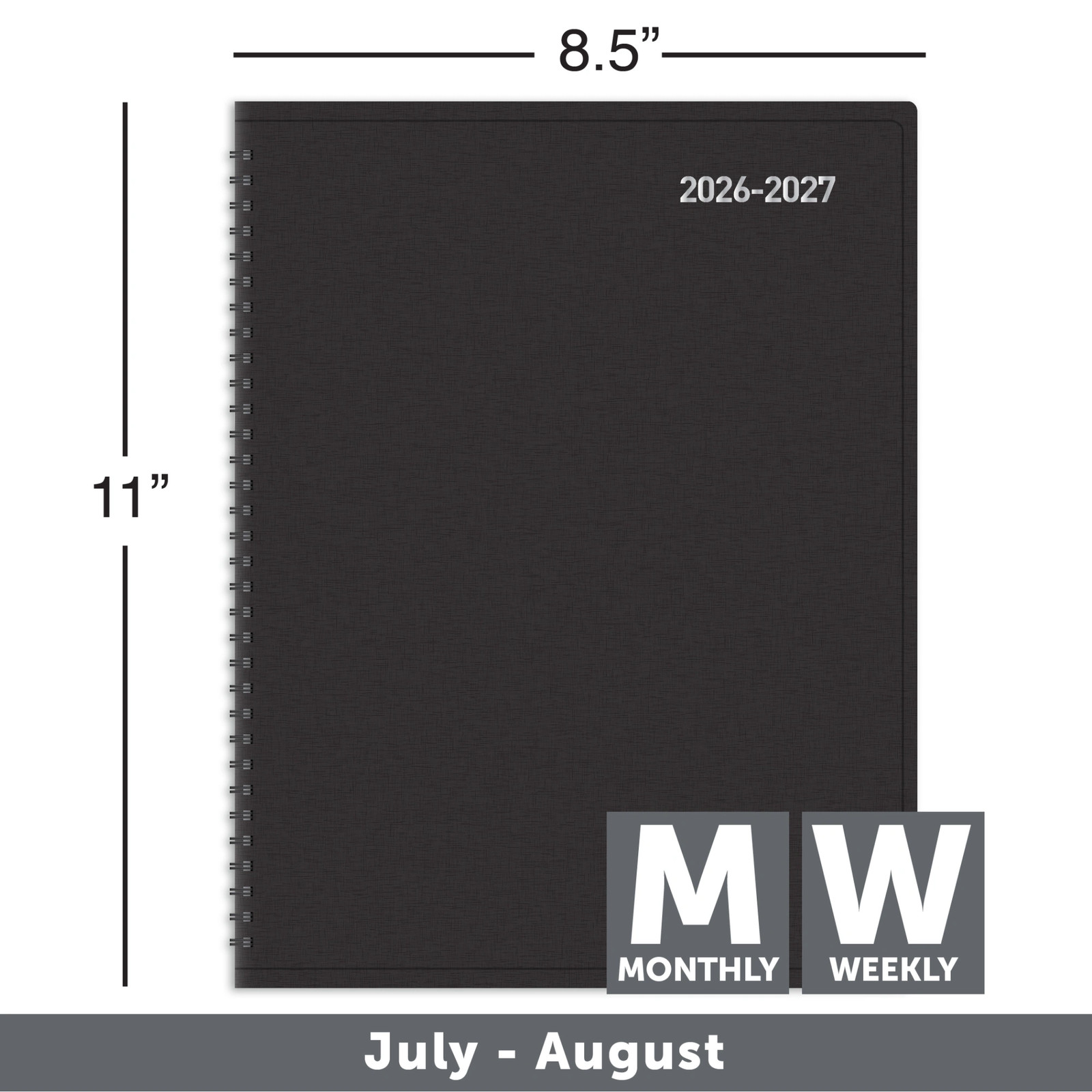 2026-2027 OD 14-Mnth Wkly/Mthly Planner, Hz, 8″ x 11″, Black, July 2026-Aug 2027