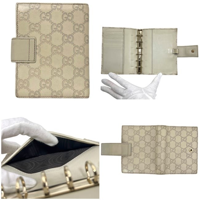Gucci notebook cover, beige/white, Guccissima line, 115240 A0V1G 9022, 6-ring