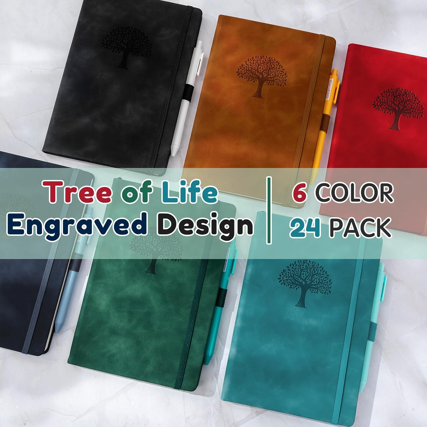 24 Pack Leather A5 Journals – Multicolored Travel Notebooks for Men & Women