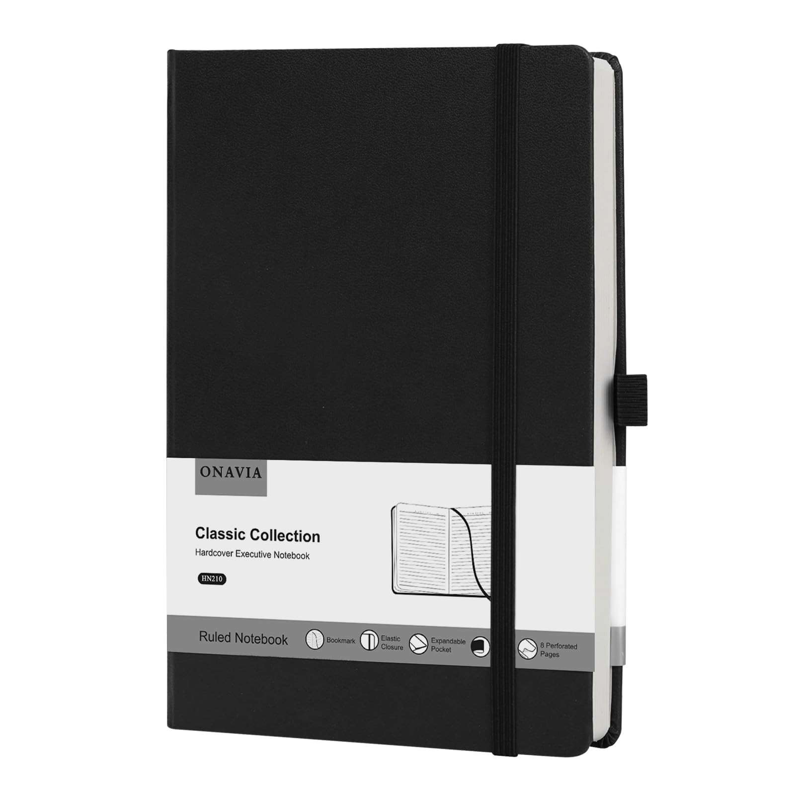 ONAVIA Lined Journal Notebooks for Work, Travel, College, A5 Size 100 Black