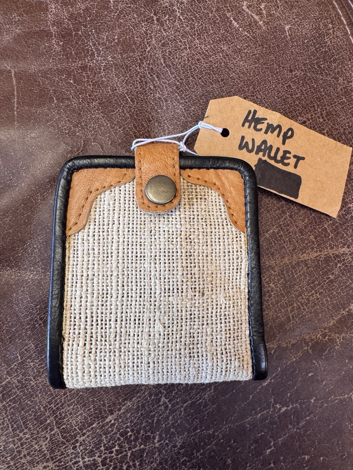 Natural Hemp and Leather Bifold Strap & Button Closure Made in Nepal