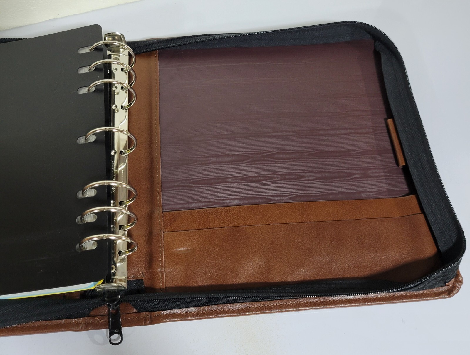 VTG Koloman Handler Brown Leather 7 Ring Binder Zip Close Franklin Quest Inserts