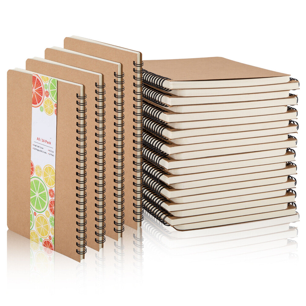 24Pack A5 Spiral Notebook Blank Sketch Wire-Bound Journal Notebook Office School