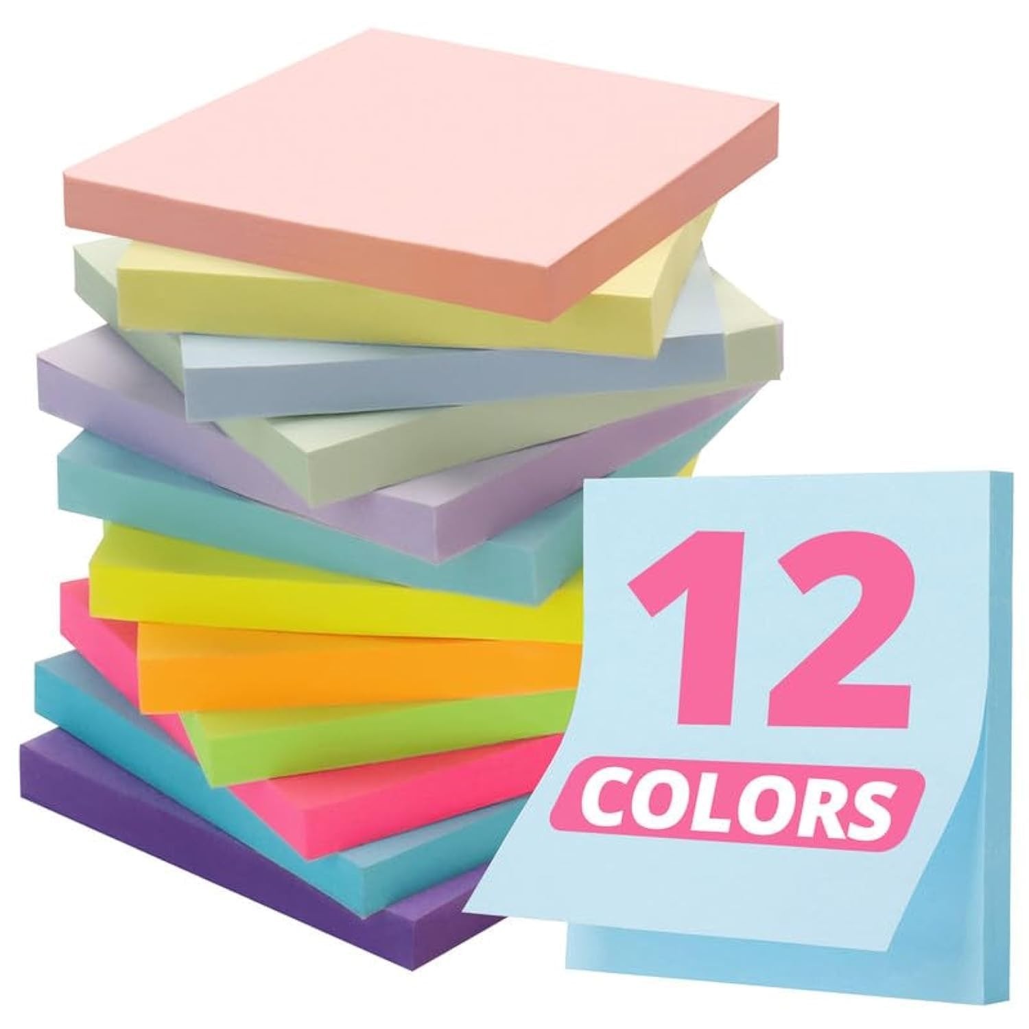 Sticky Notes, 12 Pads, 3×3 inches, Soft Pastel Self-Stick Note Pads, Perfect …
