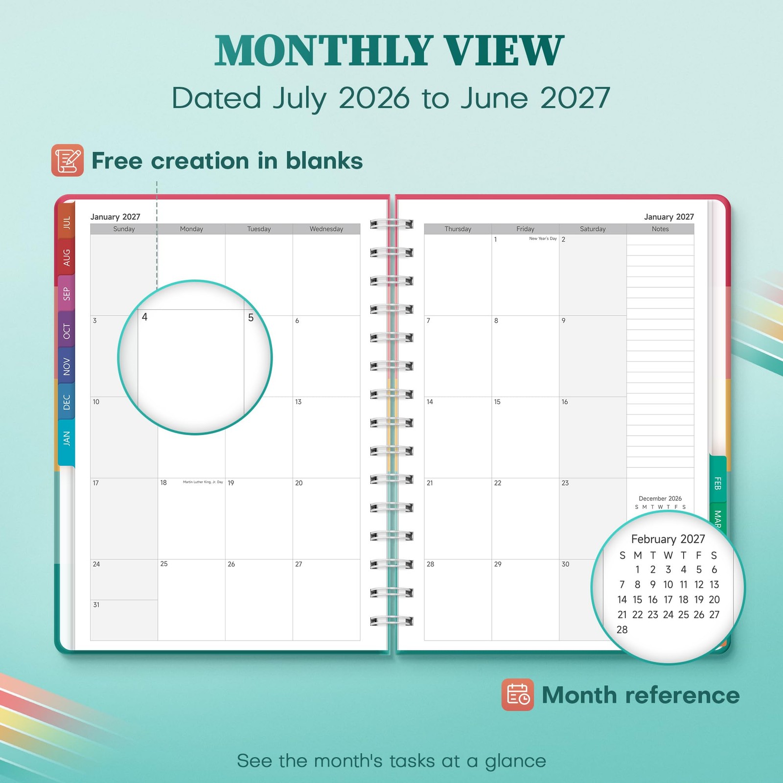 20262027 Monthly Weekly Planner Hardcover Agenda Student Teacher School Office