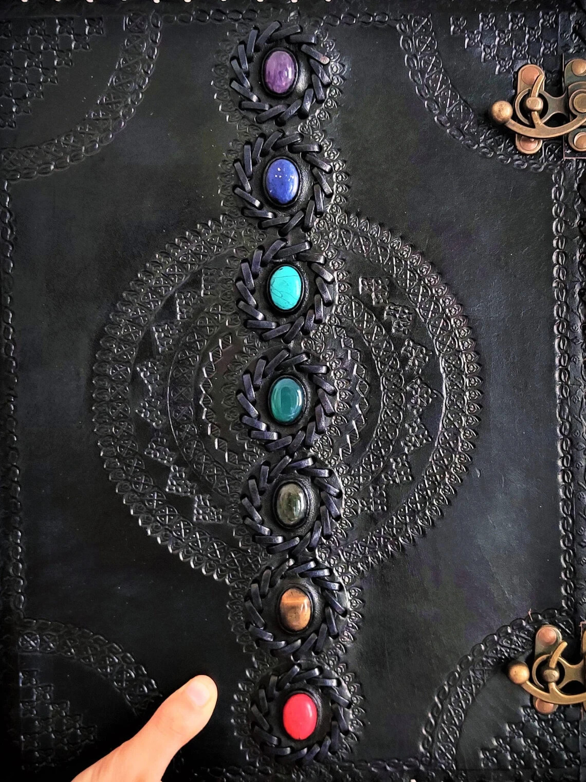 EXTRA LARGE Big Real Leather Seven Stone Embossed Book Journal Notebook