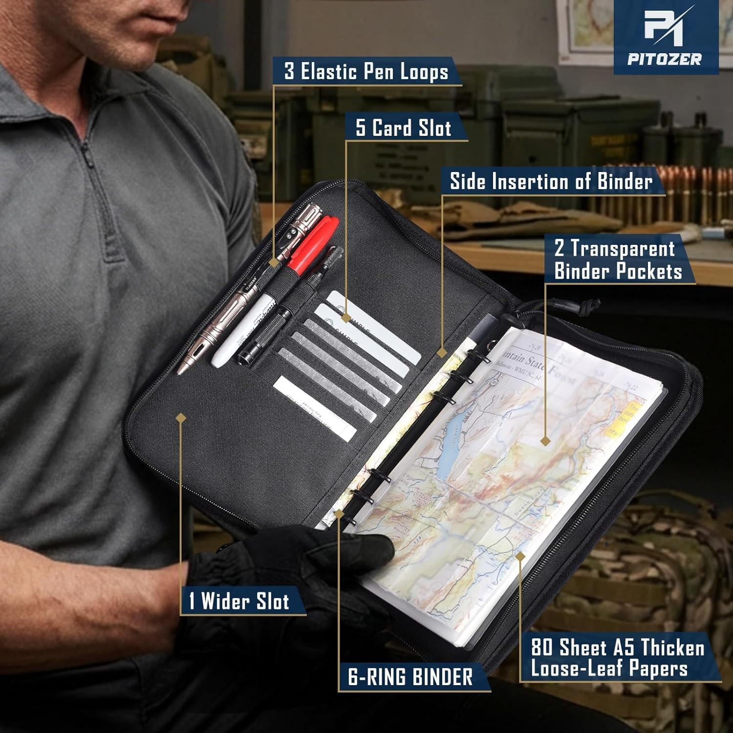 All-In-One Tactical Notebook Padfolio Binder, Detachable A5 6-Ring Binder & 80 R