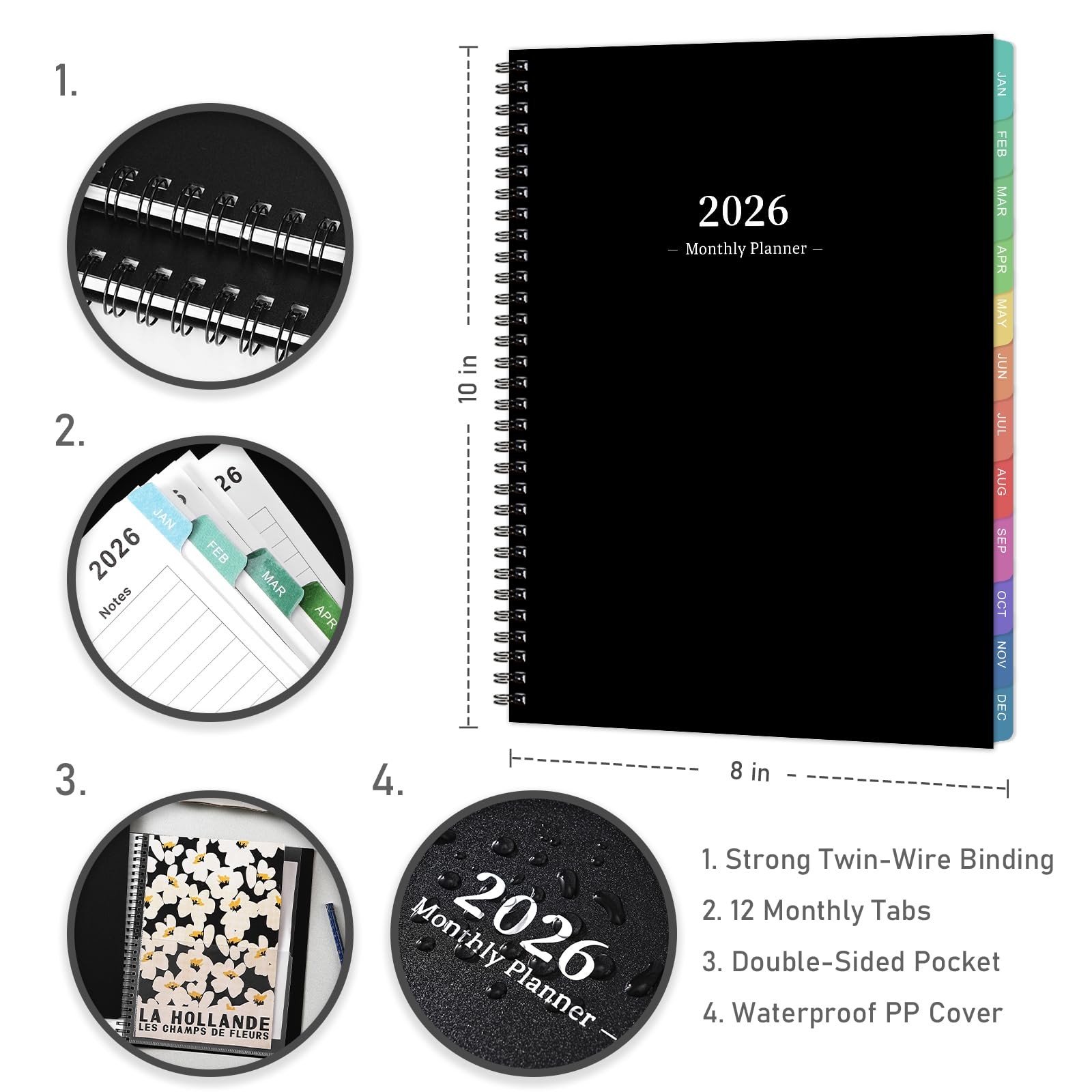 2026-2027 Monthly Planner – JAN. 2026 – DEC. 2026, 8″ x 10″, dull black