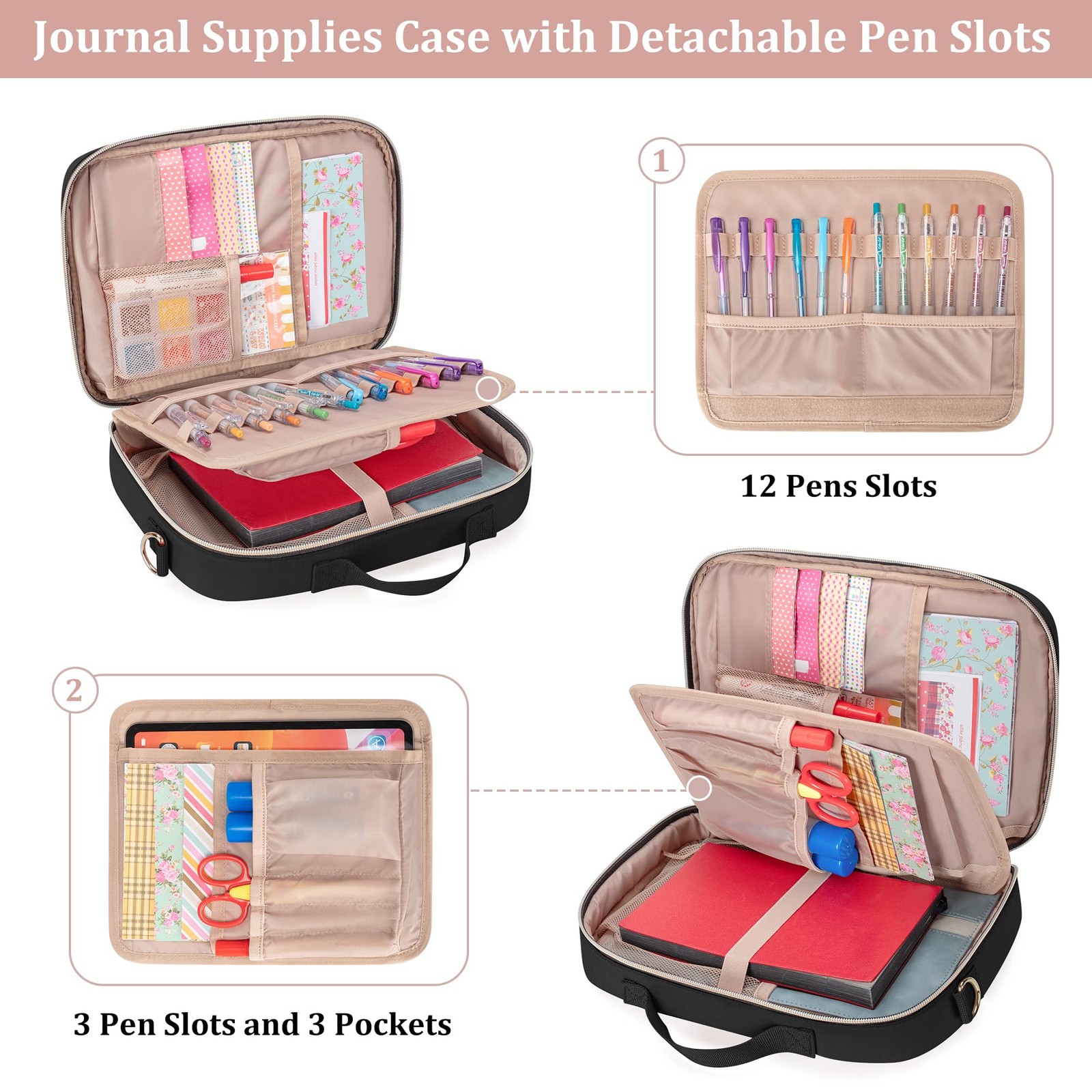 Teamoy Journal Supplies Storage Case, 12.25″x8.25″x2.25″, Black