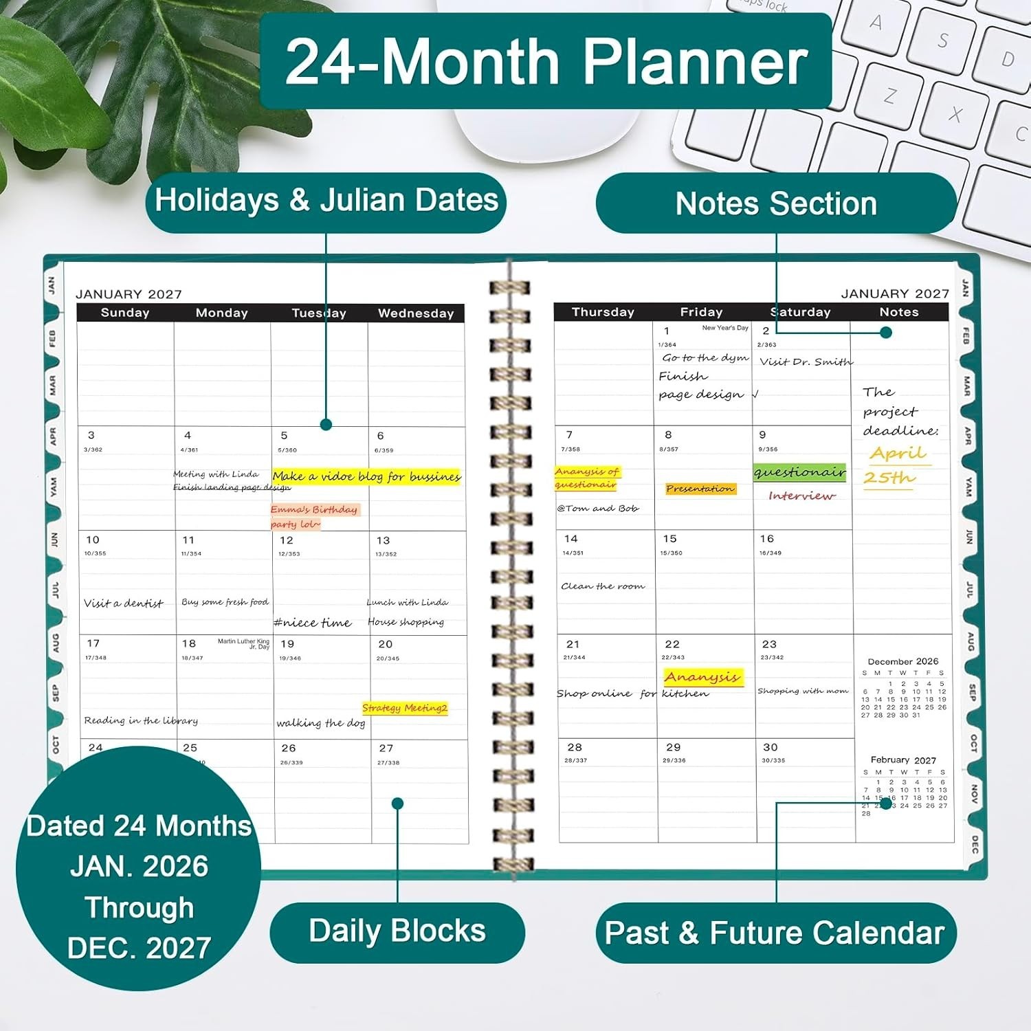 Comprehensive 2026-2027 Planner – 8.5″x11″, Waterproof Cover, Ideal for Students