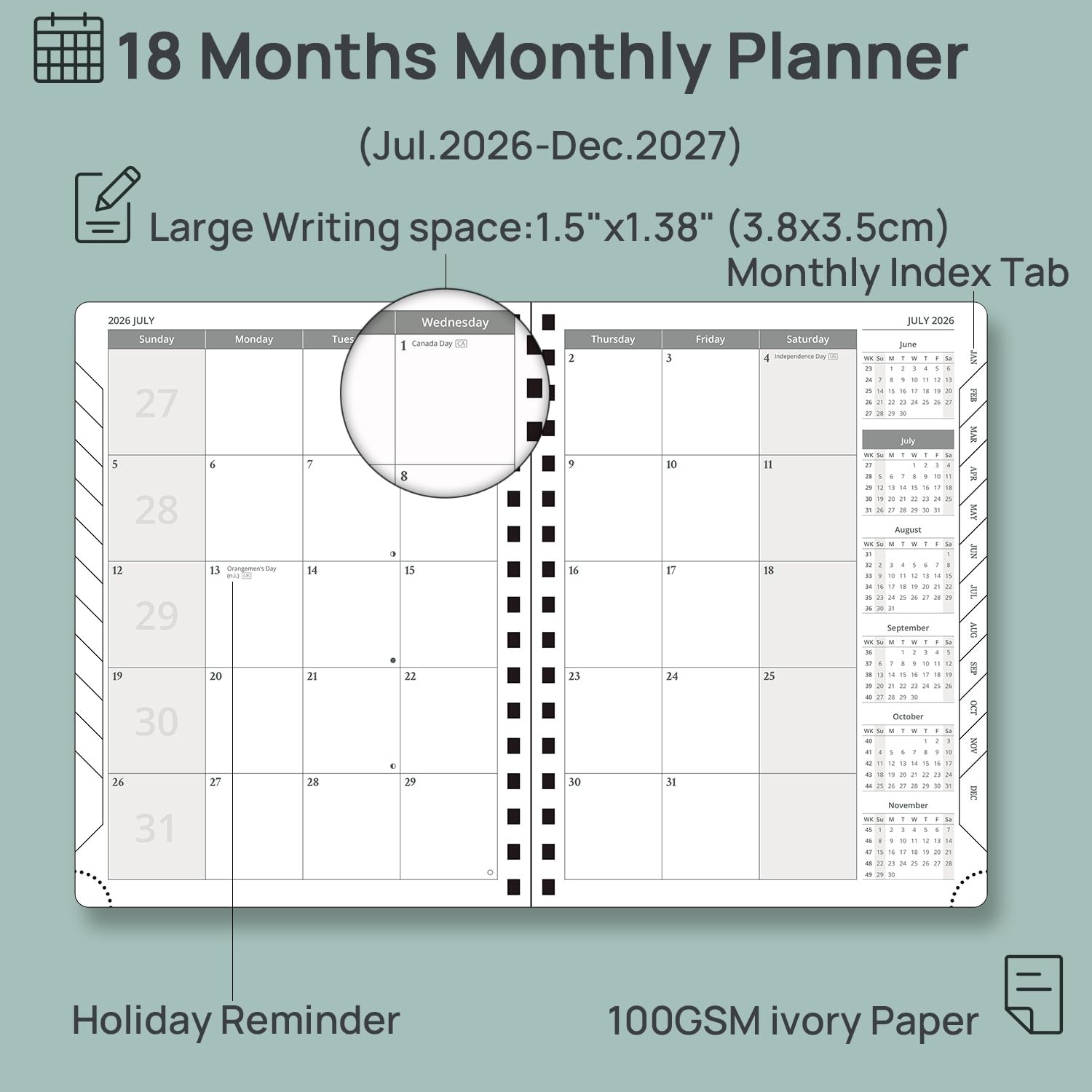 2026-2027 Monthly Planner 6.5″ x 8.5″ 18 Month Calendar Expense Tracker