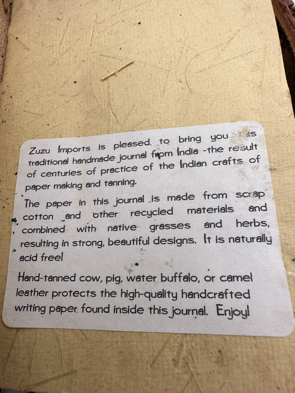 Zuzu Imports Indian Journal Notebook Leather Bound Han-Tanned Recycled Material
