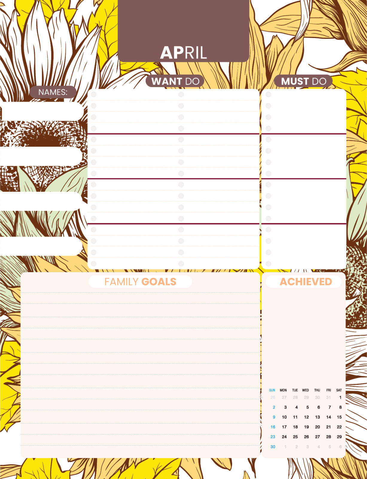 Family Planner 2023 – 4 columns, 12 months, Floral themes / Instant download.pdf