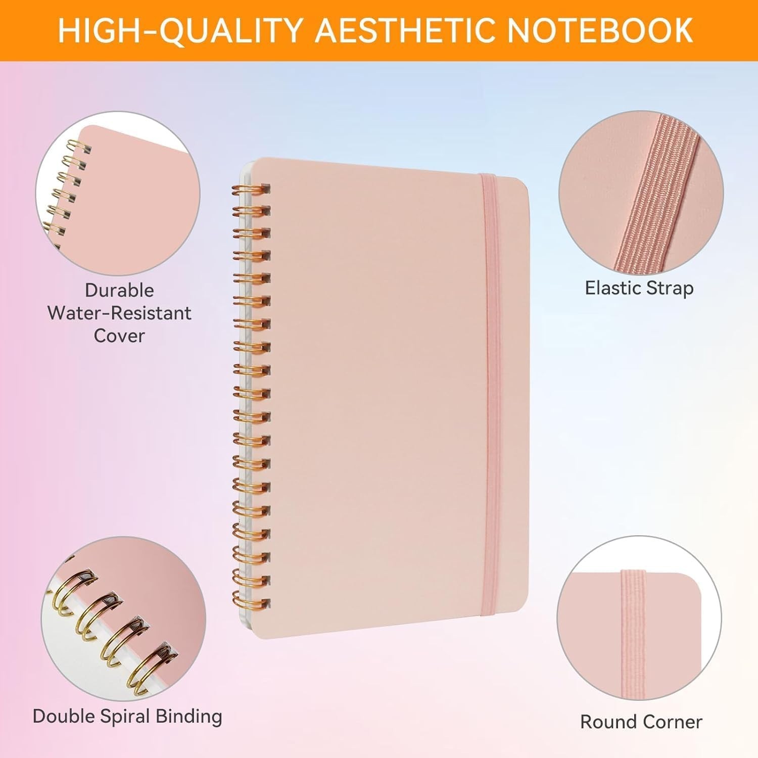4PCS Small Spiral Notebook 5×7 Journal Strap Cute 50 Sheets for School