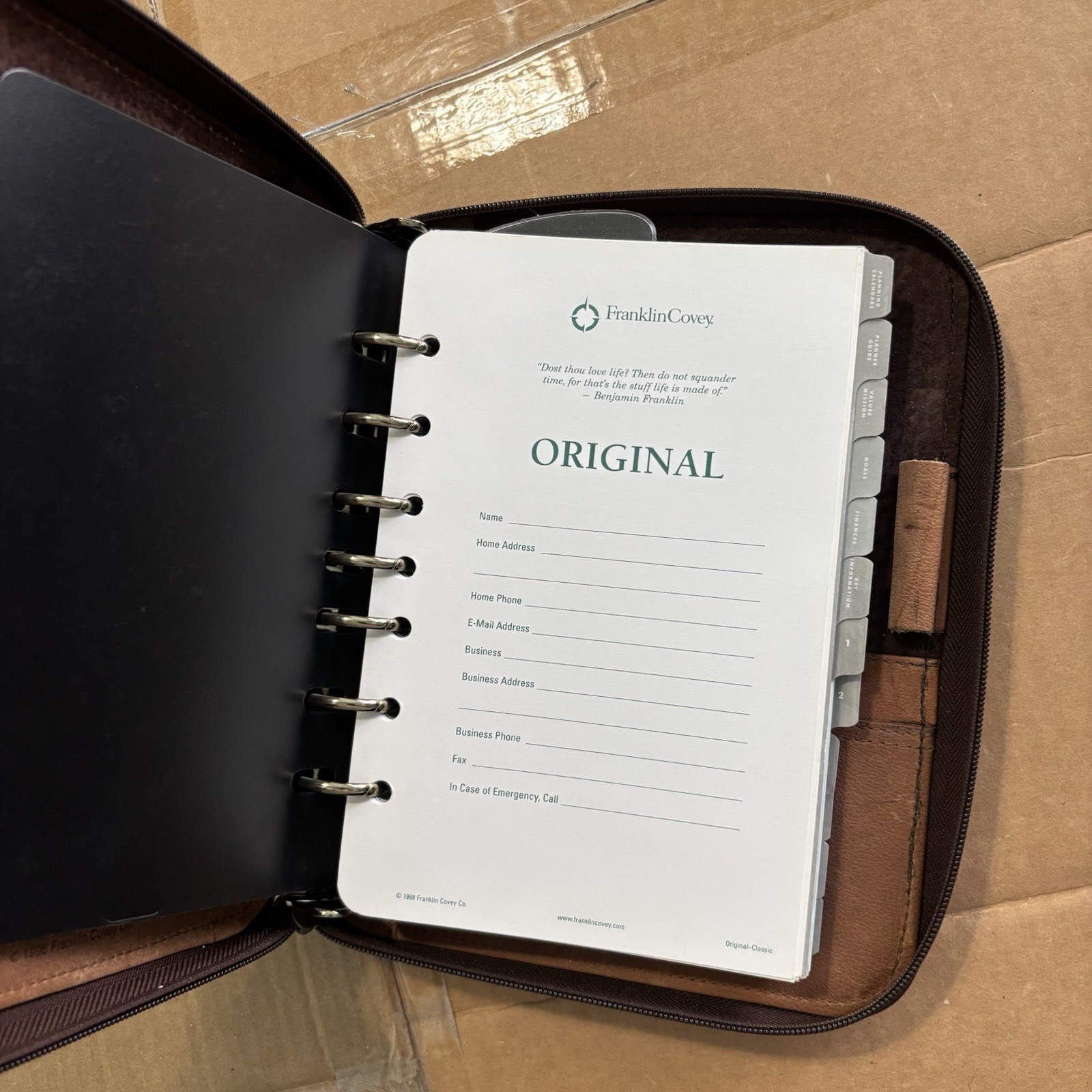 Vintage Franklin Covey 7 Ring Full Grain Italian Leather Classic Brown Planner