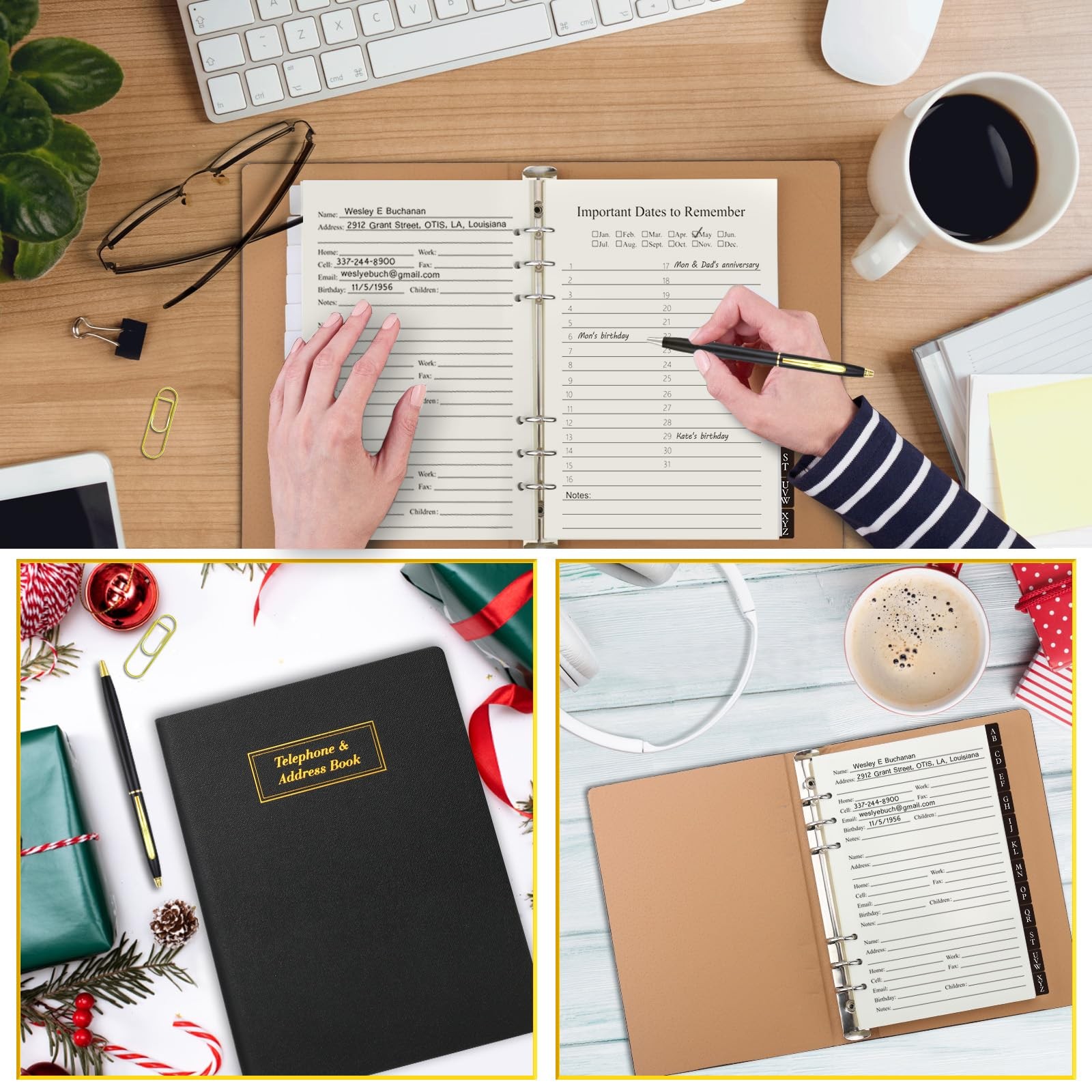 Refillable Address 6.5 x 9.1 x1.02 inche, A5 Black Book