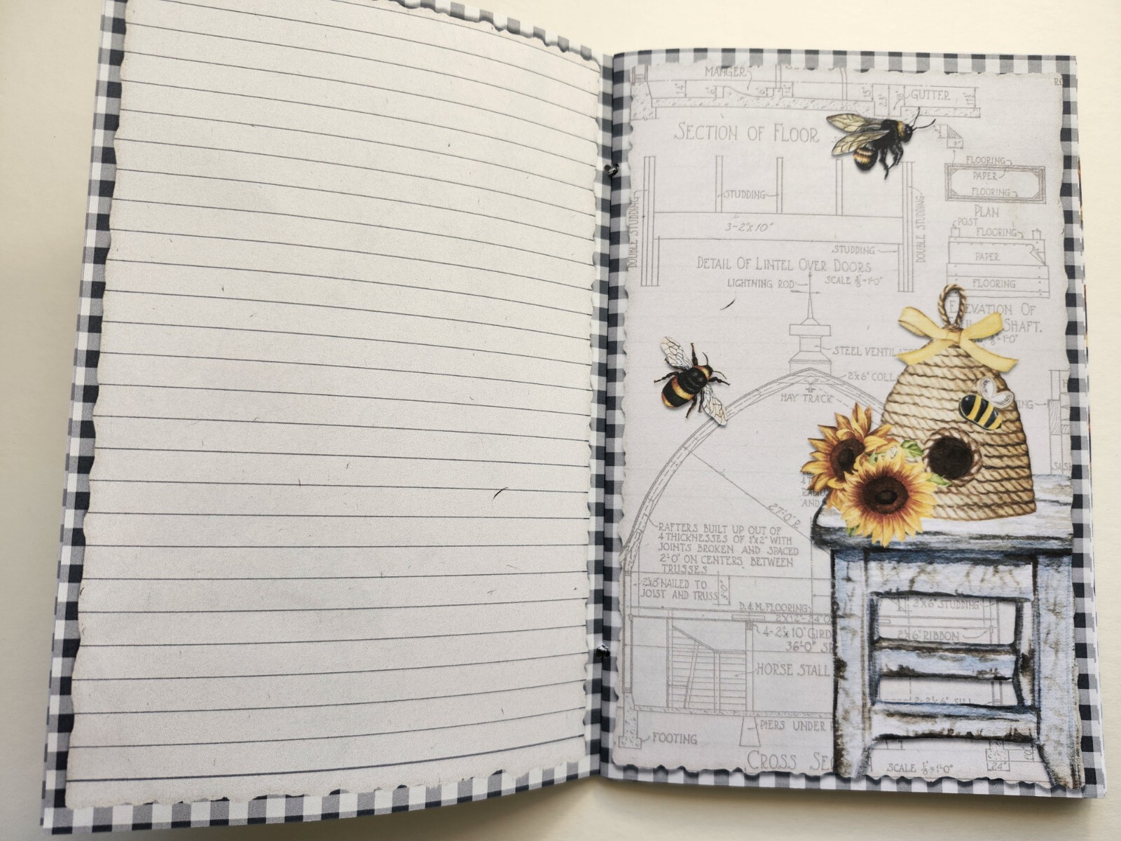 Junk Journal Blank Booklet “BEE KIND” BEES Sunflowers HANDMADE + LG 40pg 9×6