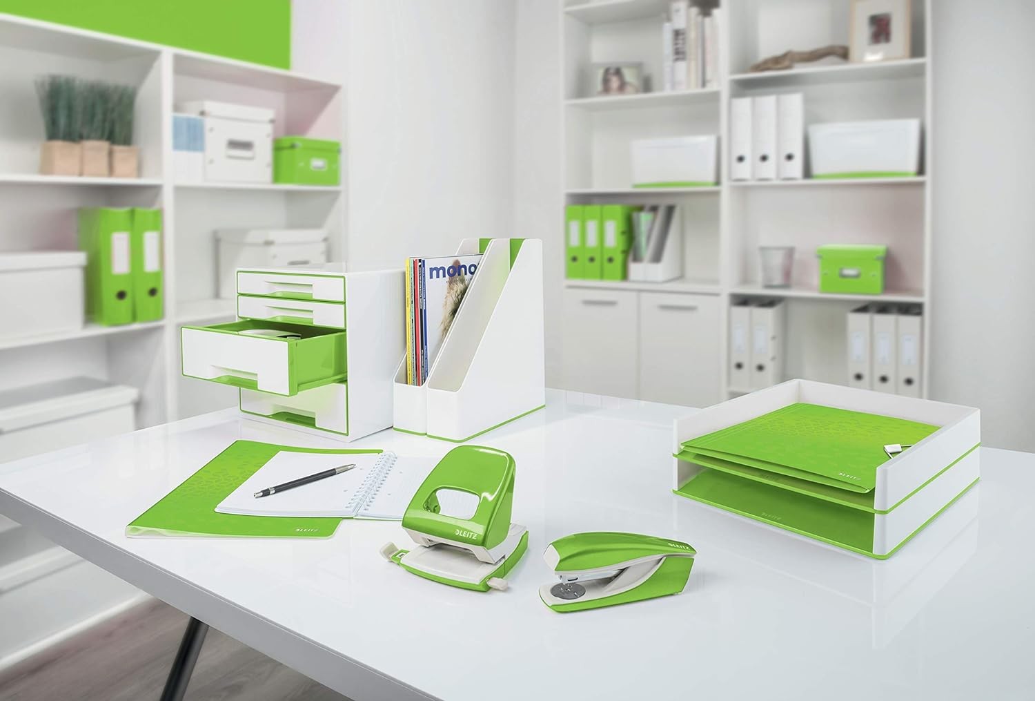 Leitz 53611054 A4 Letter Tray, WOW Range, White/Green