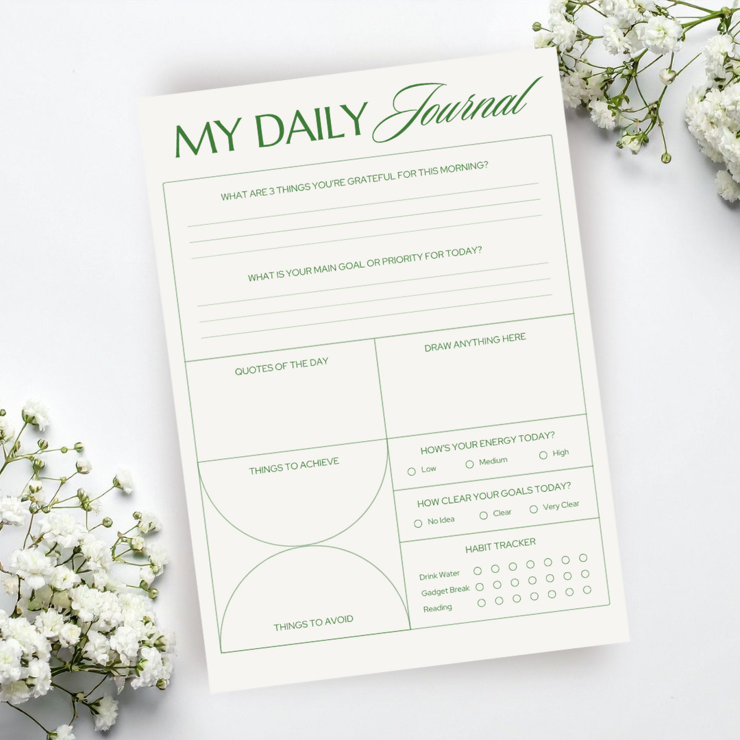 My Daily Journal / Undated Wellness & Habit Tracker / Minimalist Goal