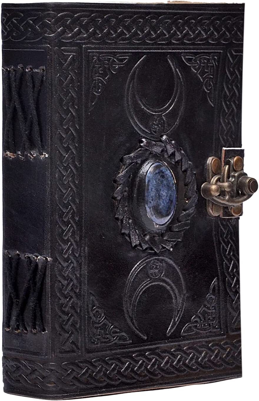 3 Moon Blue Lapiz Embossed Vintage Leather Journal Antique Handmade Deckle Edge