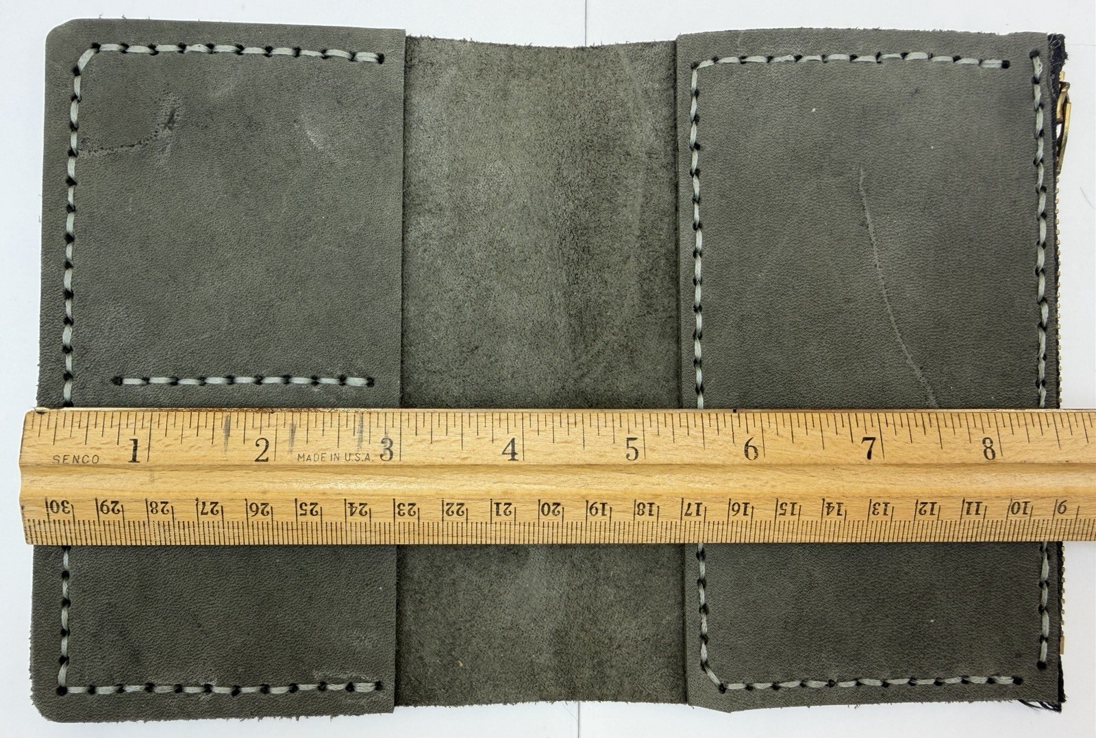 Handmade Gray Leather Passport Wallet TN Cover Full Zip Card Holder Rustic