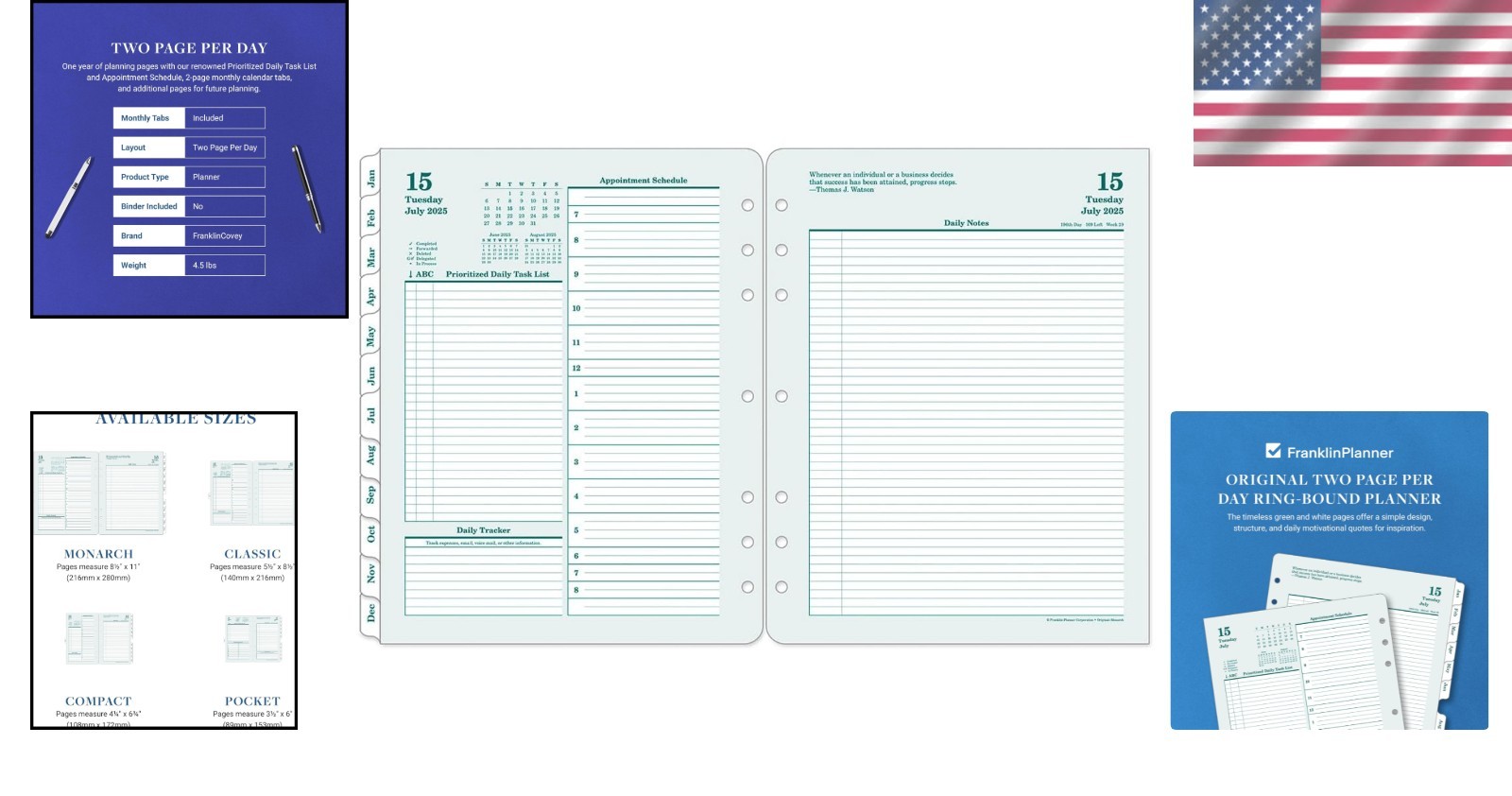 Elegant Ring-Bound Planner: Jul 2025 – Jun 2026, Two Pages Per Day, Monarch Size
