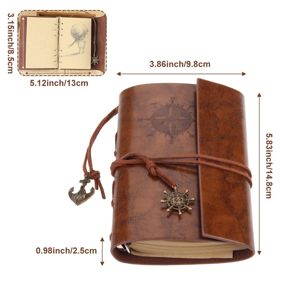 Mtsooning Vintage Leather Journal, 88 Sheets/176 Pages, 5.12″x3.35″, Brown