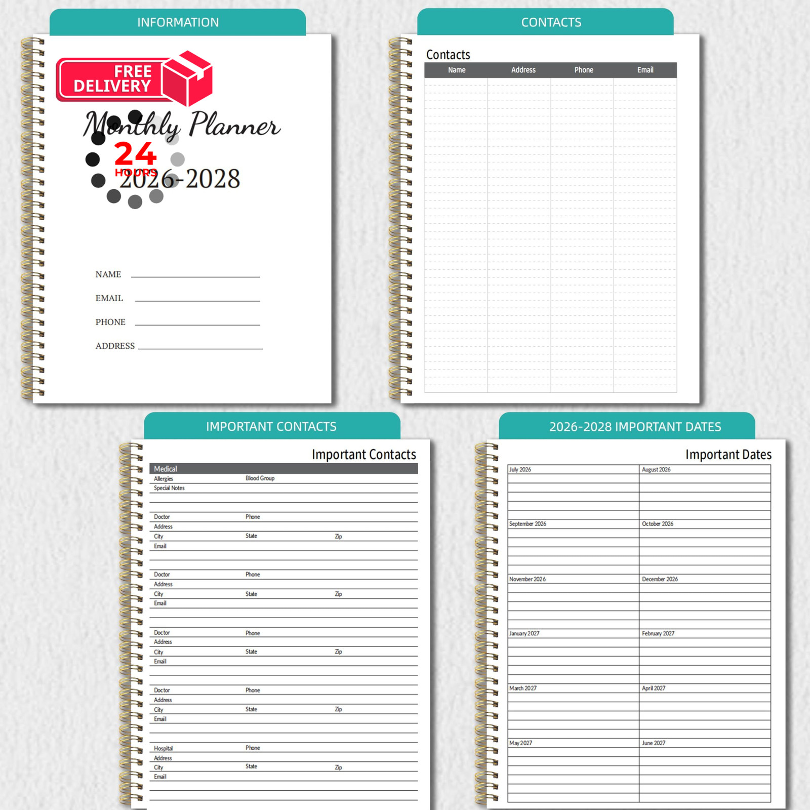 2026-2028 Monthly Planner 2 Year 9 X 11 inches, Black