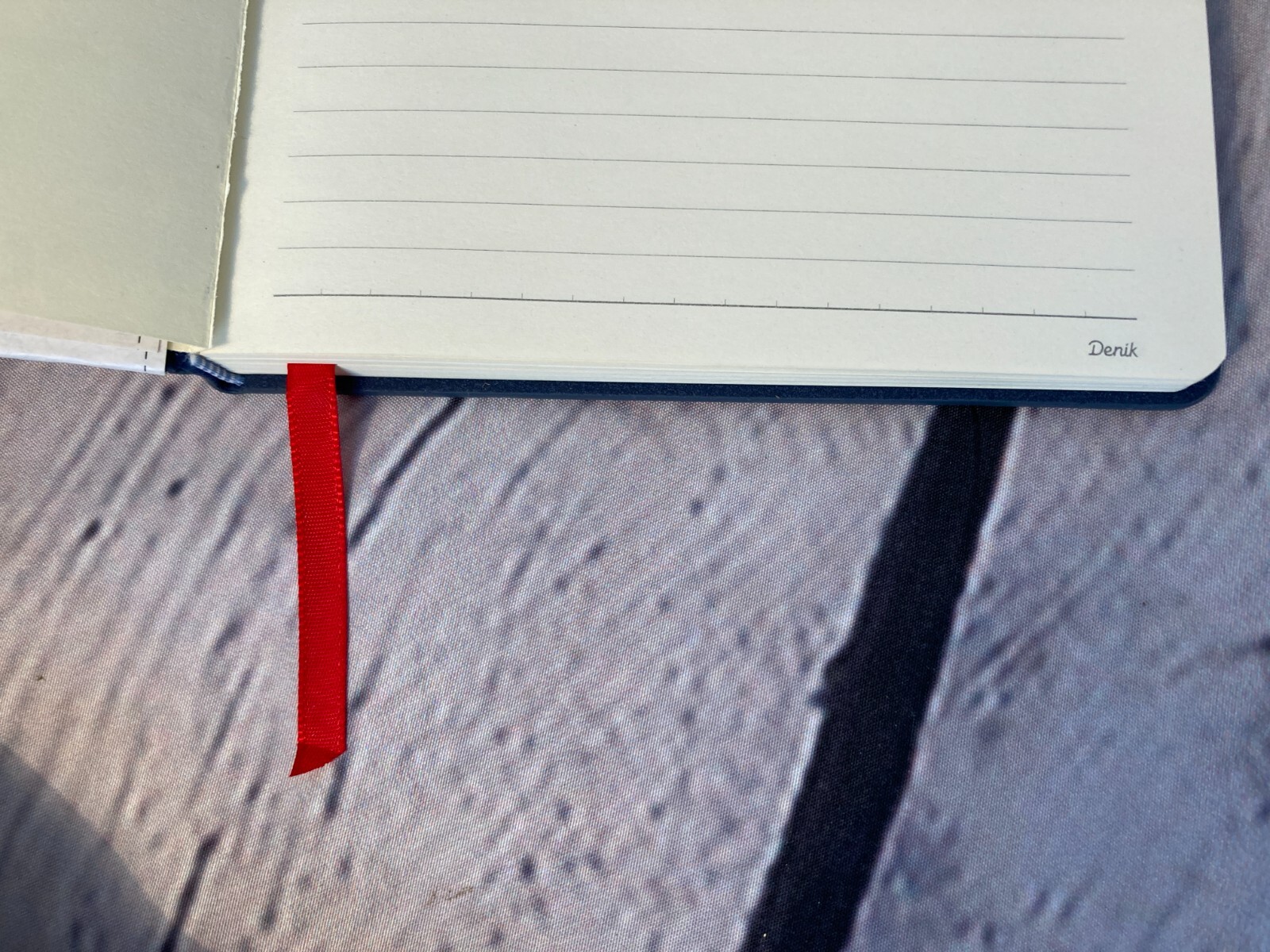 Denik Embroidered Notebook Cover, Lined, with Ribbon Page Marker 144 Pages Blue